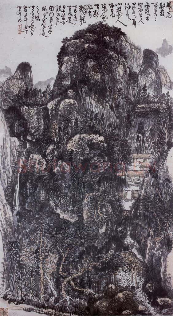 1977年 黄秋园《溪桥晚风》书画作品