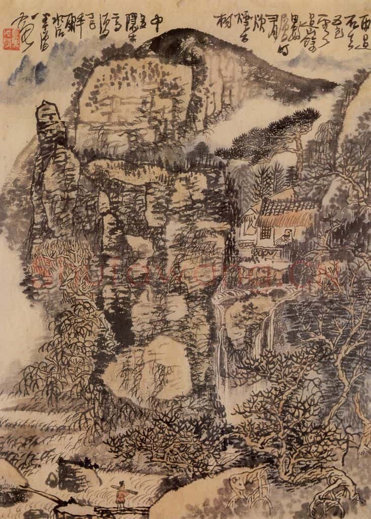 1977年 黄秋园《高僧隐居图》书画作品
