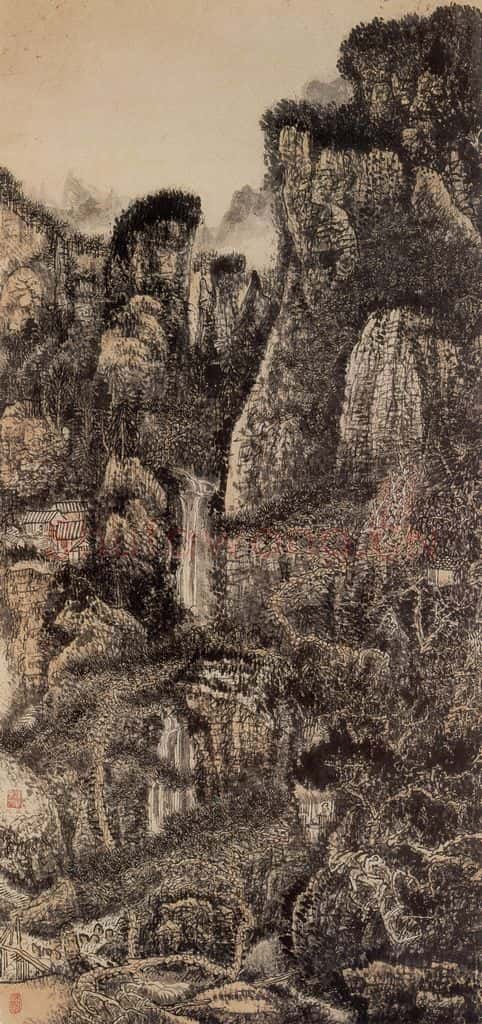 1977年 黄秋园《林泉幽邃图》书画作品