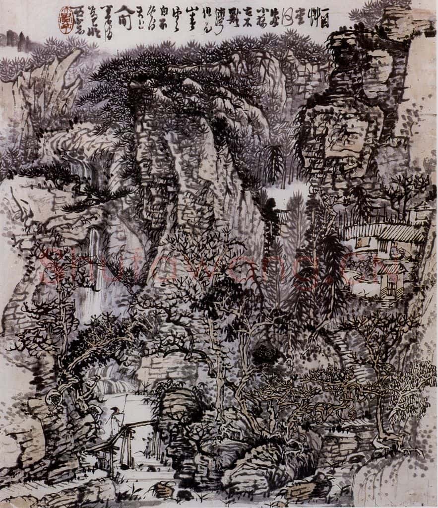 1970年 黄秋园《峡江村居》书画作品