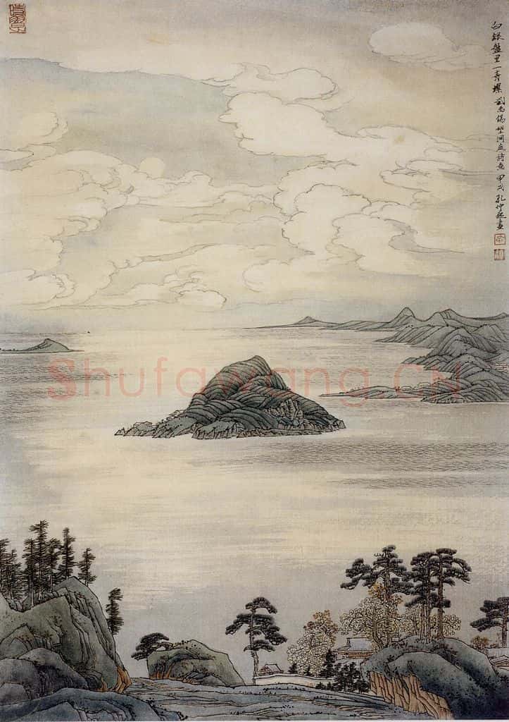  孔仲起《白云堆里一青螺》书画作品