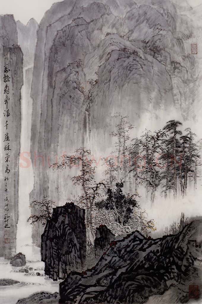 孔仲起《万壑树声满》书画作品