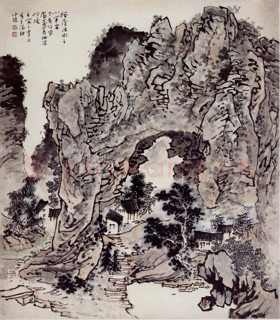 孔仲起《阳朔小穿岩》书画作品