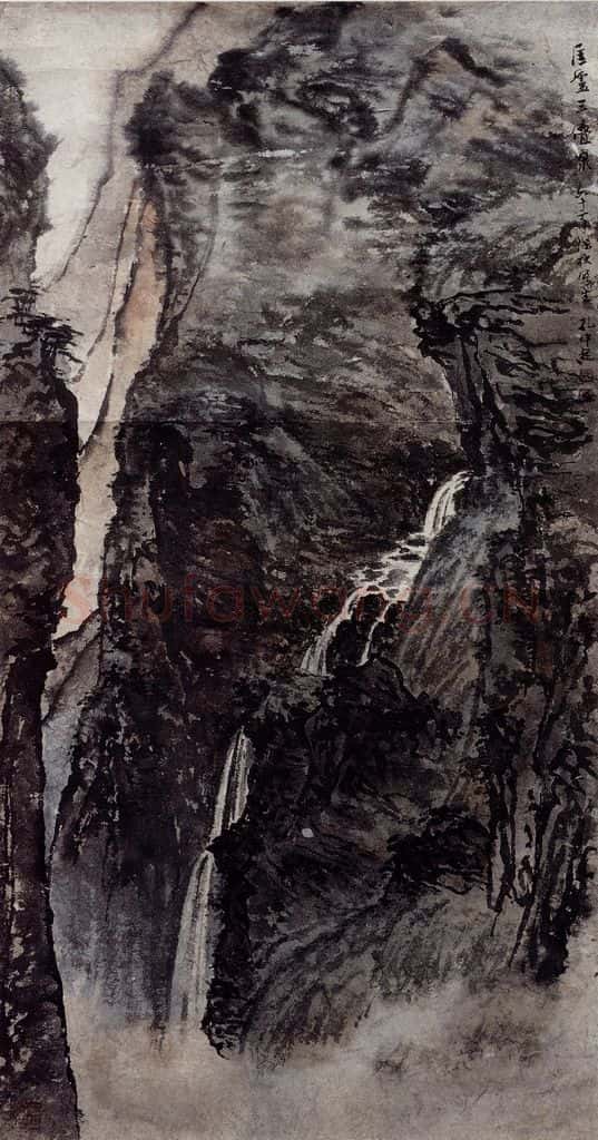 孔仲起《匡庐三叠泉》书画作品