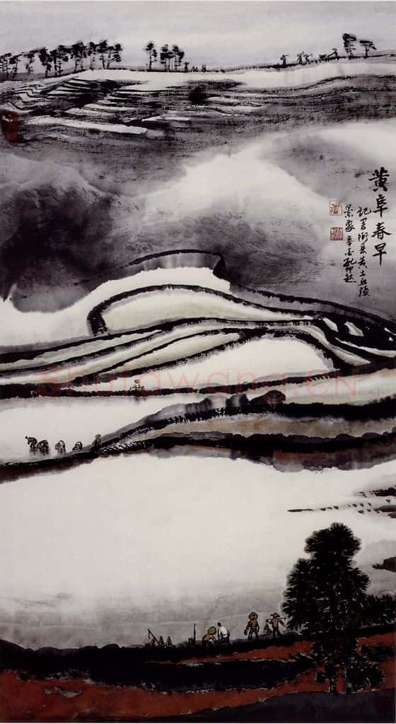 孔仲起《黄阜春早》书画作品