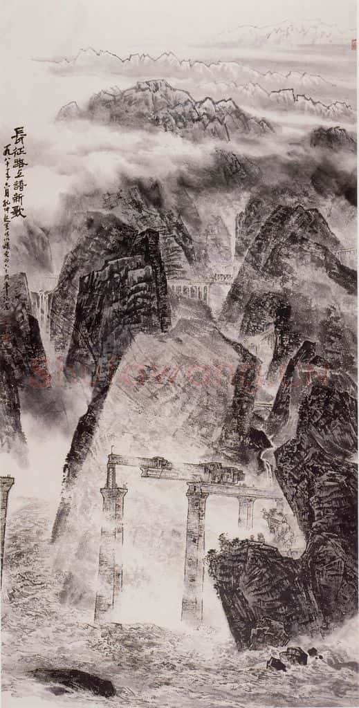  孔仲起《长征路上谱新歌》书画作品