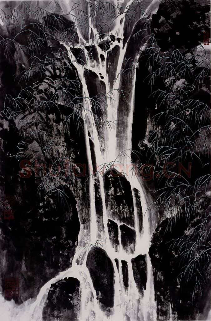 孔仲起《峨眉泉瀑》书画作品