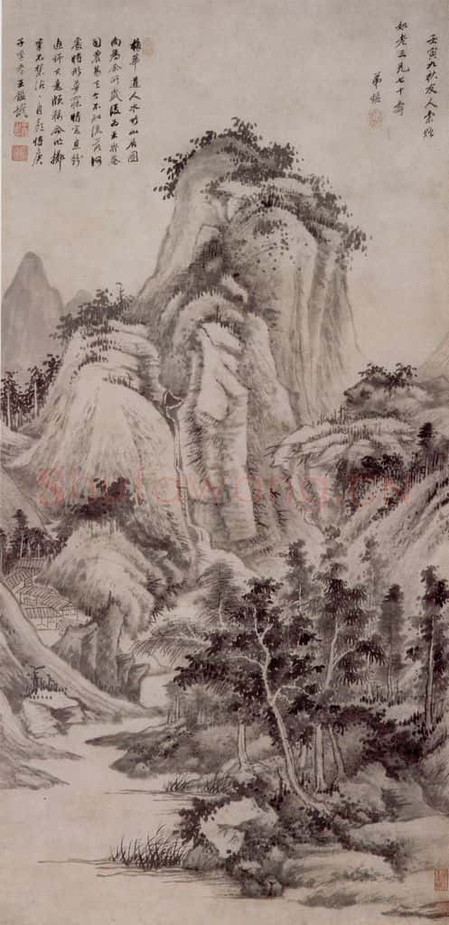 清 王鉴 仿梅花道人水竹山居图轴 书画作品