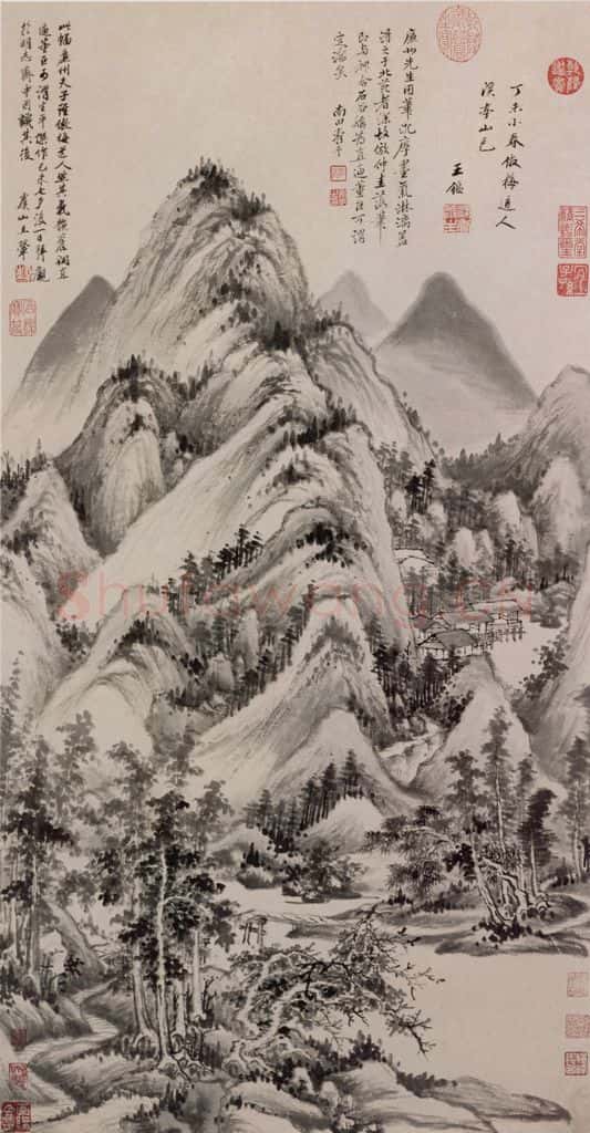 清 王鉴 仿吴镇溪亭山色图轴 书画作品