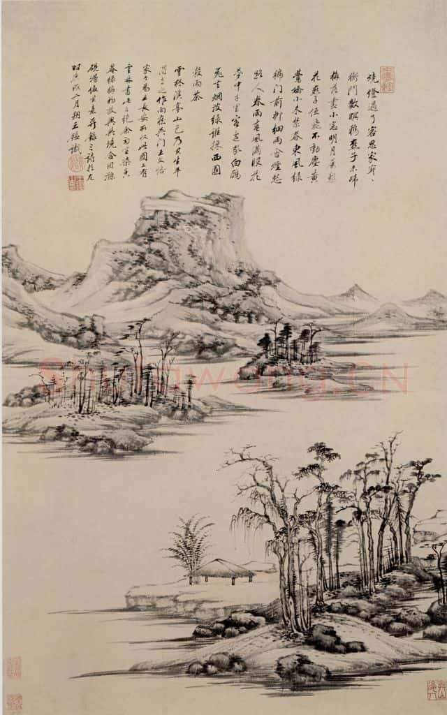 清 王鉴 仿倪瓒溪亭山色图轴 书画作品