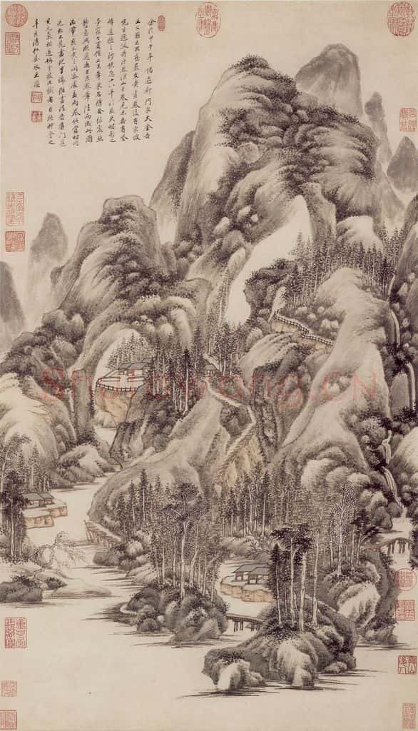清 王鉴 临巨然溪山图轴 书画作品
