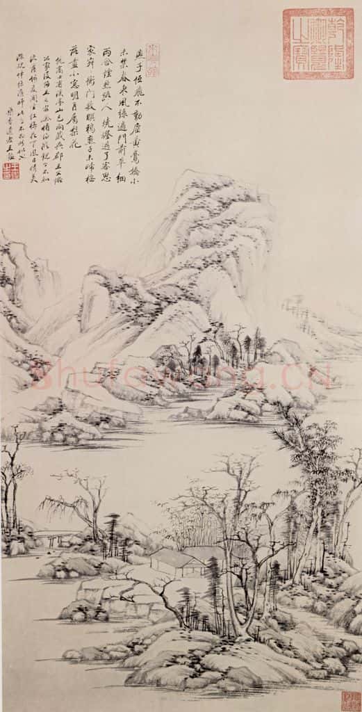 清 王鉴 溪亭山色图轴 书画作品