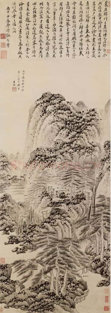 清 王鉴 仿王蒙山水图轴 书画作品