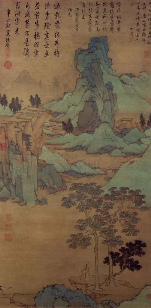 明 沈周《桐荫玩鹤图轴》书画作品