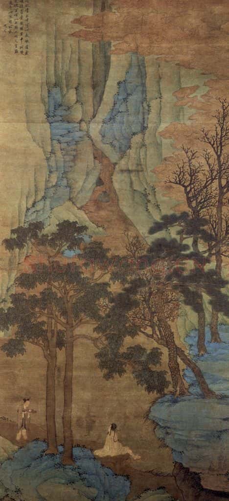 明 沈周《桐荫濯足图轴》书画作品