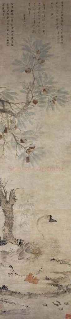 明 沈周《荔枝苍鹅图轴》书画作品