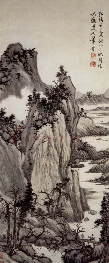 明 沈周《仿大痴山水图轴》书画作品