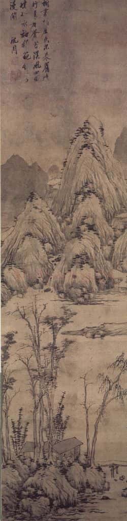 明 沈周《山居读书图轴》书画作品