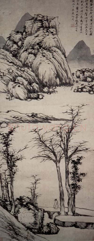 明 沈周《溪山秋色图轴》书画作品