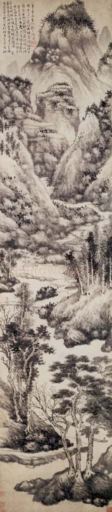 明 沈周《仿董巨山水图轴》书画作品