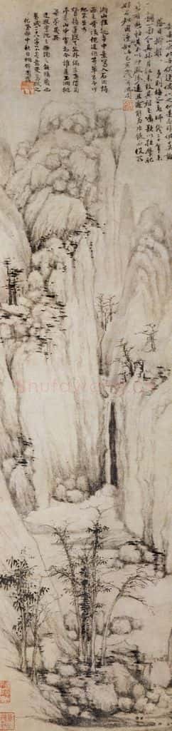 明 沈周《仿倪瓒山水图轴》书画作品