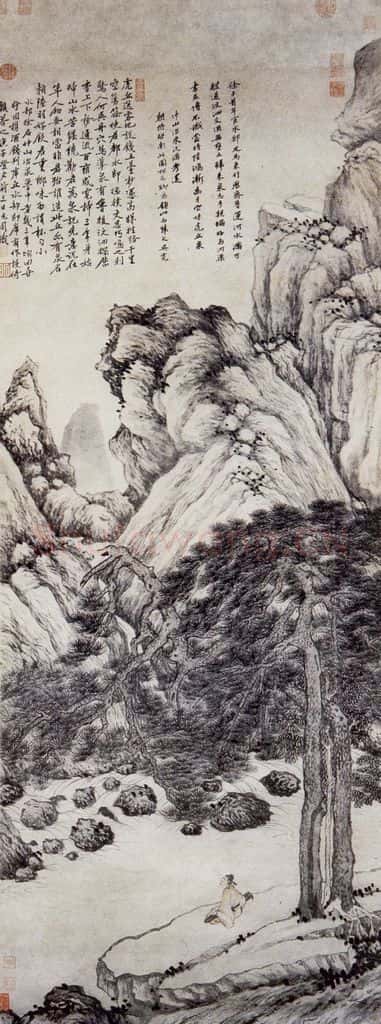 明 沈周《虎丘送客图轴》书画作品