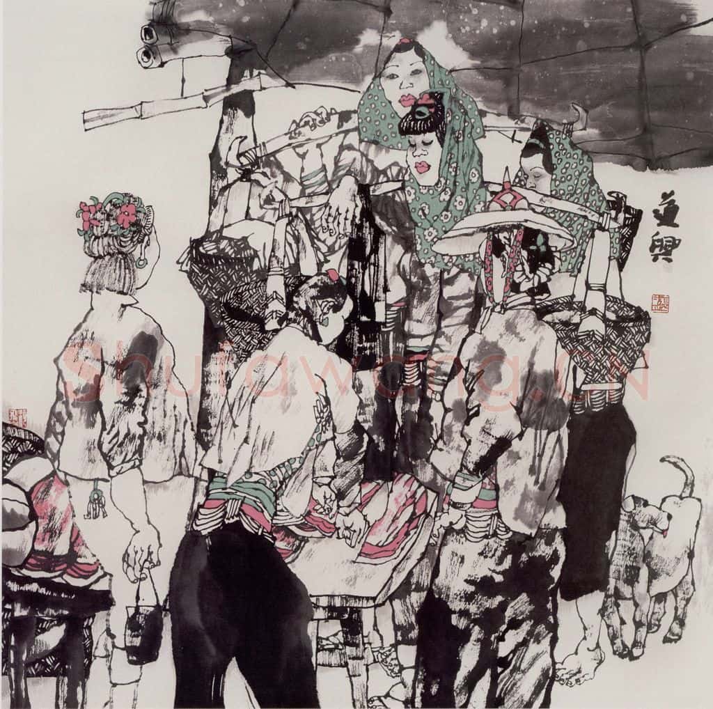 2001年 张道兴《肉摊》书画作品