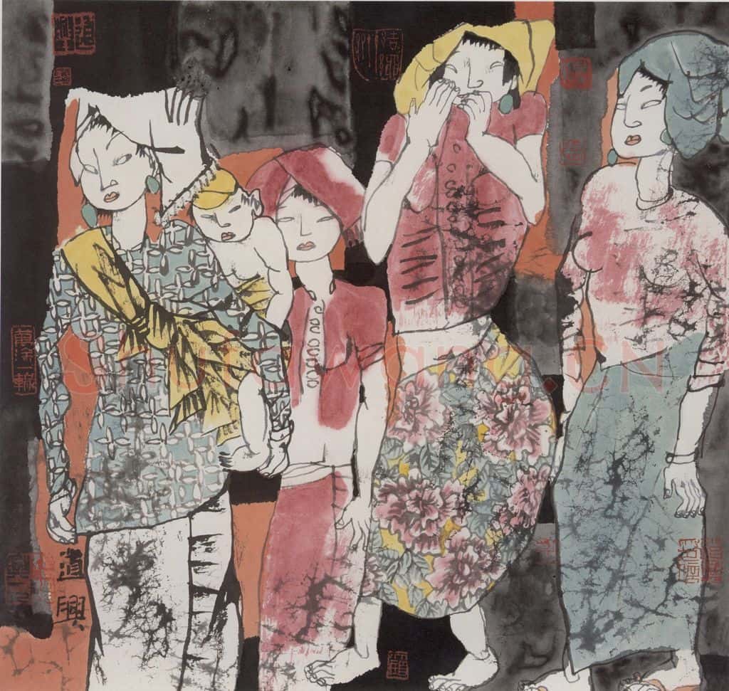 1990年 张道兴《打洛小女》书画作品