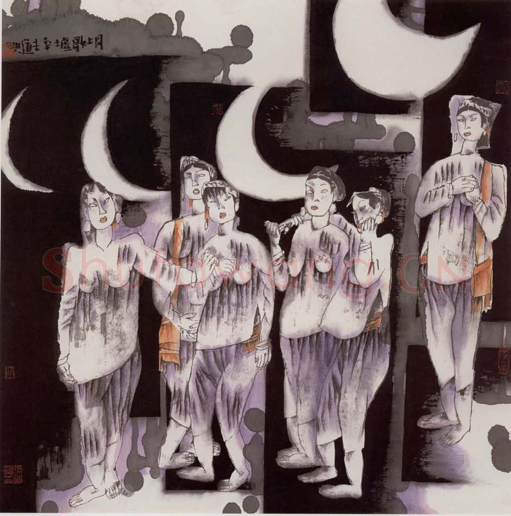 1991年 张道兴《月上歌墟》书画作品