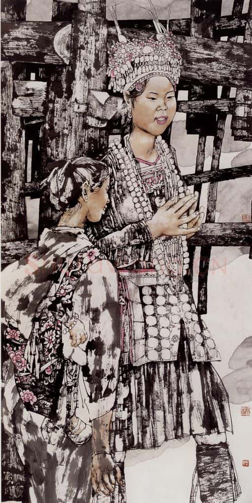 1999年 张道兴《苗家女》书画作品