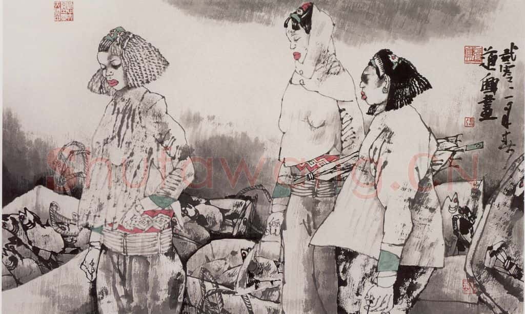 2001年 张道兴《鱼市》书画作品
