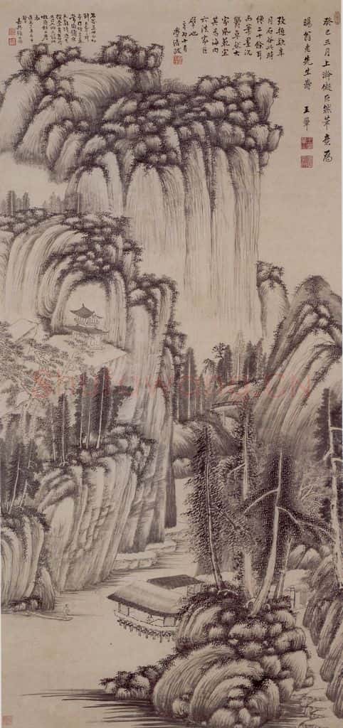 1653年 王翚《仿巨然山水轴》书画作品