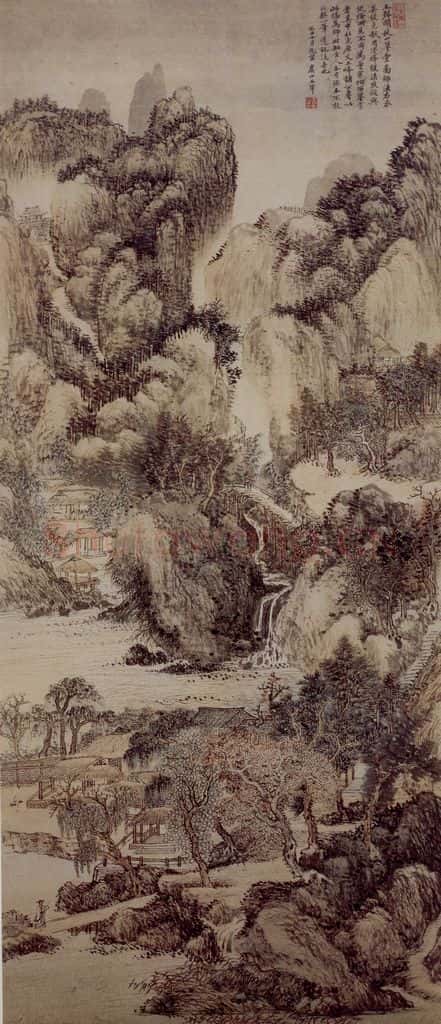 1673年 王翚《仿王猛秋山草堂图轴》书画作品