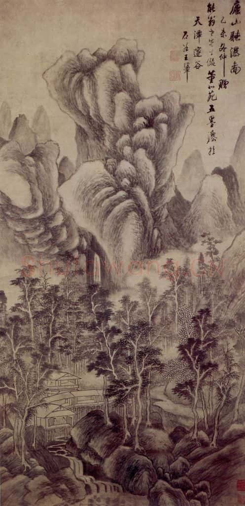 1655年 王翚《庐山听瀑图轴》书画作品
