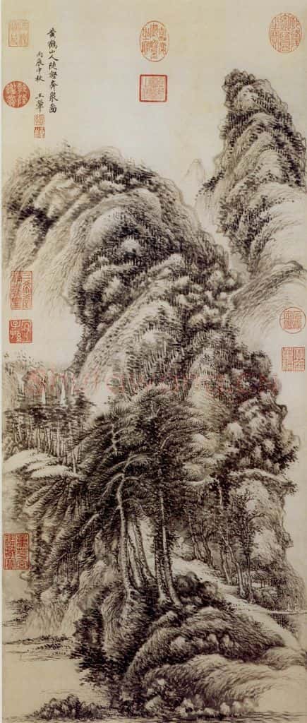 1676年 王翚《陡壑奔泉图轴》书画作品