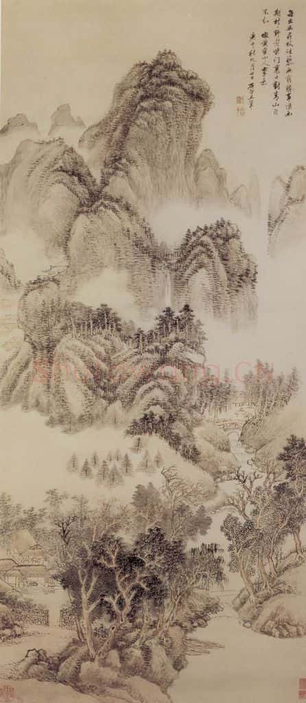 1690年 王翚《仿王蒙山水图轴》书画作品