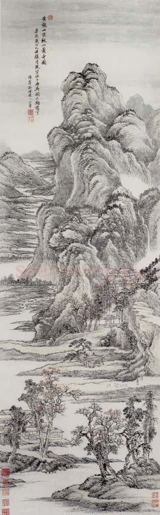 1709年 王翚《秋山萧寺图轴》书画作品
