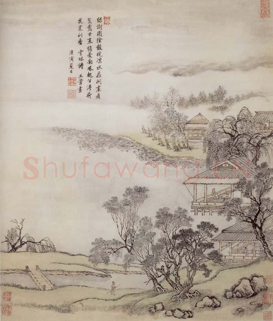 1710年 王翚《水阁延凉图轴》书画作品