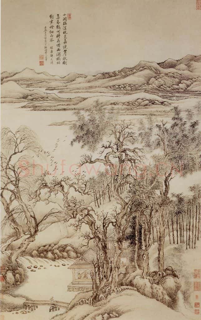 1712年 王翚《仿唐寅秋树昏鸦图轴》书画作品