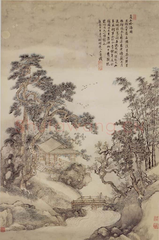 1714年 王翚《夏五吟梅图轴》书画作品