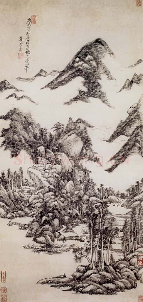 清 王原祁《仿高克恭云山图轴》书画作品