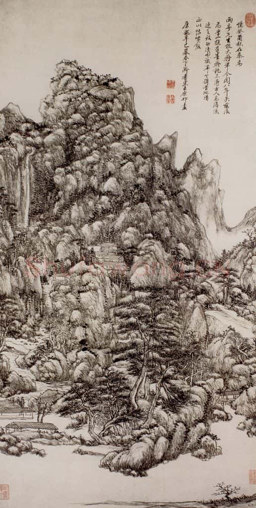 清 王原祁《仿王蒙山水图轴》书画作品