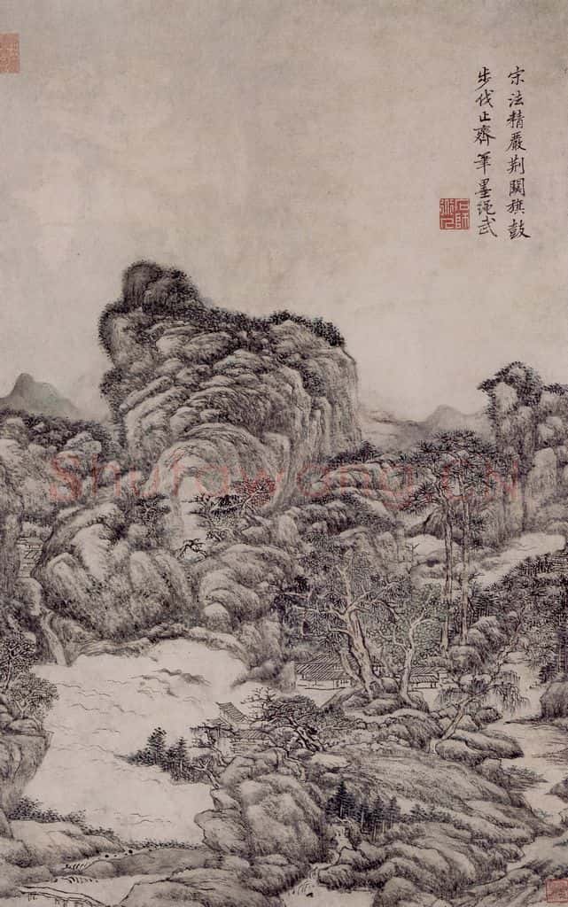 清 王原祁《仿古山水图屏》书画作品