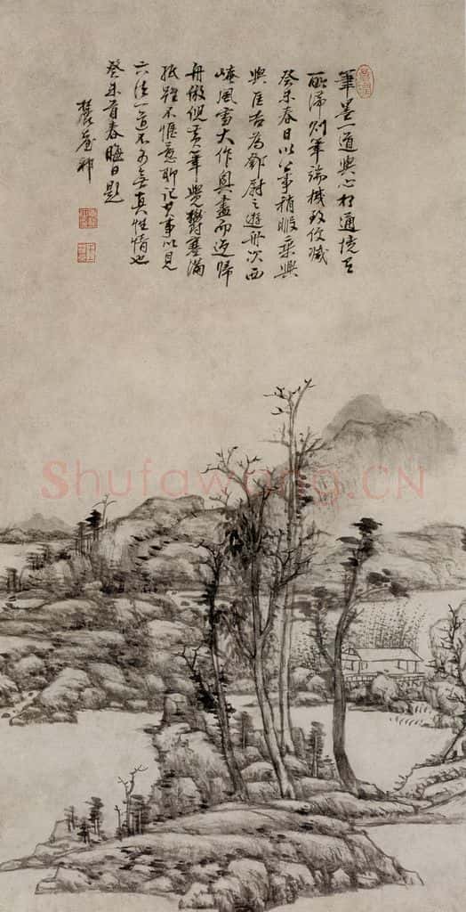 清 王原祁《仿倪黄笔意图轴》书画作品