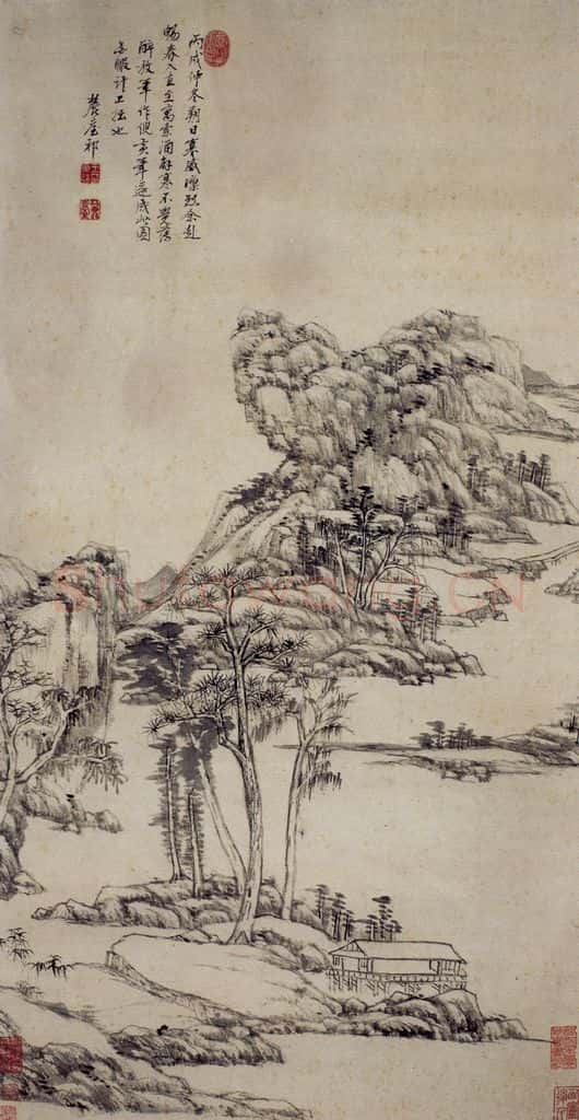 清 王原祁《仿倪黄笔意图轴》书画作品