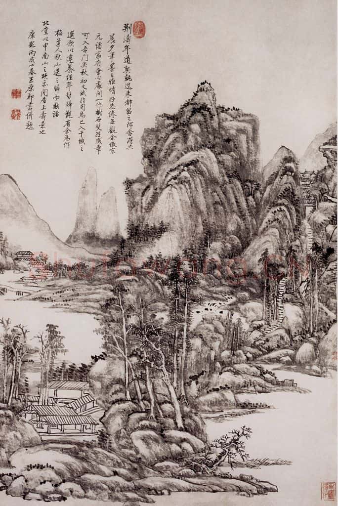 清 王原祁《仿梅道人秋山图轴》书画作品