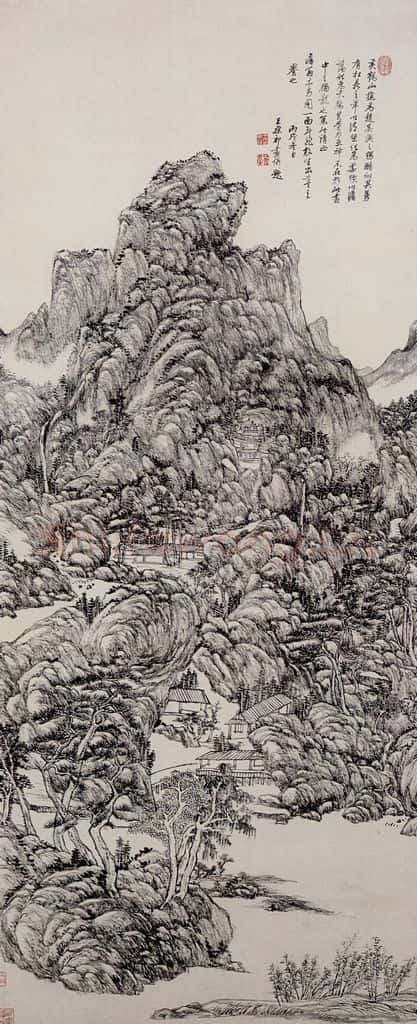 清 王原祁《仿王蒙山水图轴》书画作品