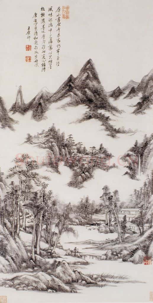清 王原祁《仿高克恭山水图轴》书画作品