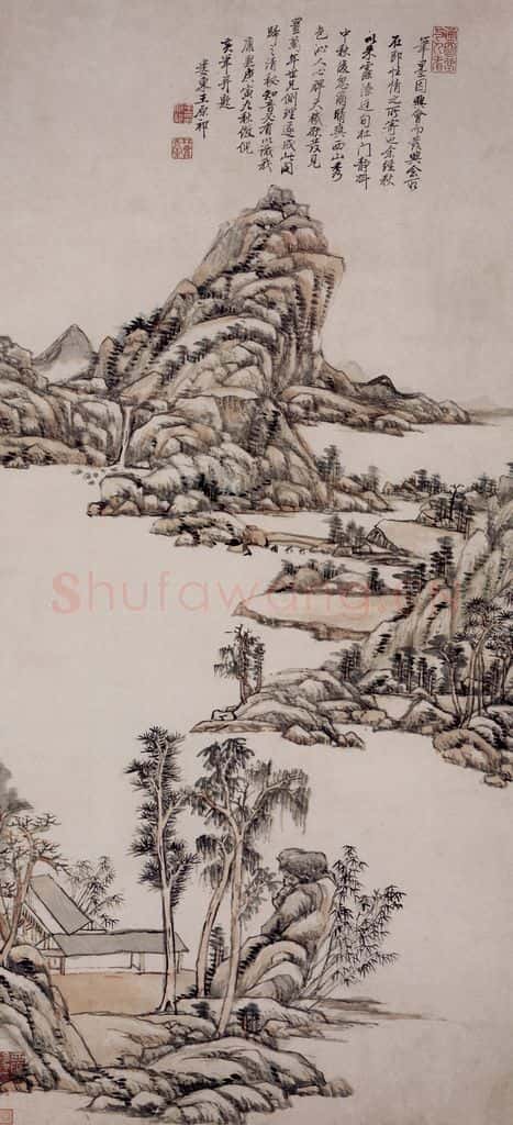 清 王原祁《仿倪黄山水图轴》书画作品