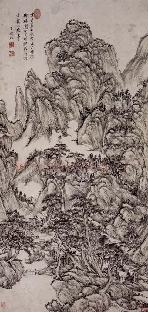 清 王原祁《仿王蒙山水图轴》书画作品